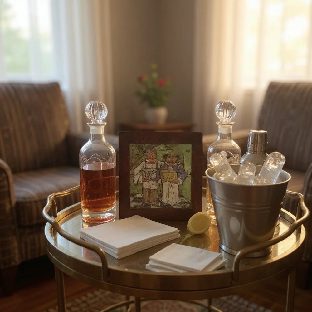 Vintage Framed Bartender Cigar Martini Art Tile – Signed by “Joanna” 8”x8” - Picture 2 of 12